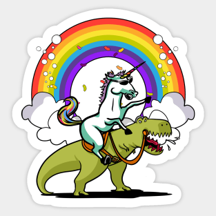 Unicorn Riding T-Rex Dinosaur Party Sticker